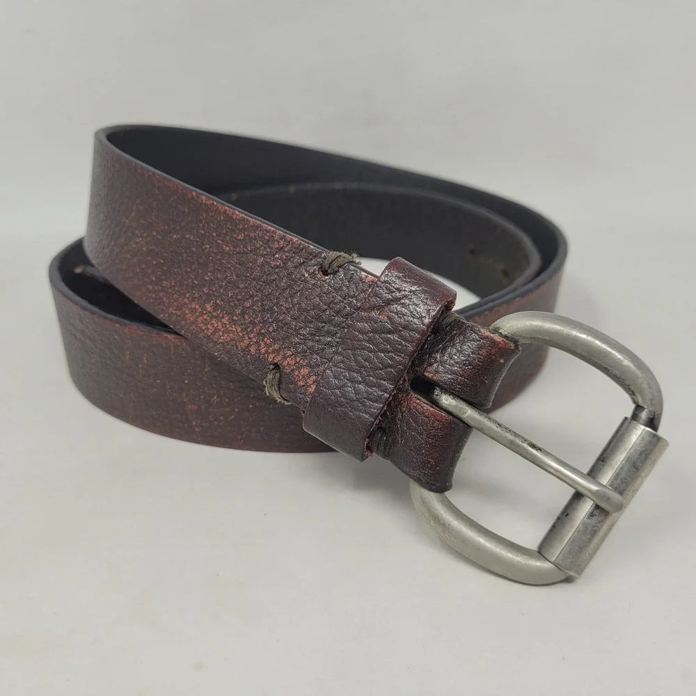 Brown Leather Belt 38 Textured Distressed Rugged Utility Industrial Faded Work